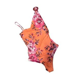 BECA Floral One Shoulder Ring One Piece Swimsuit Orange Pink M